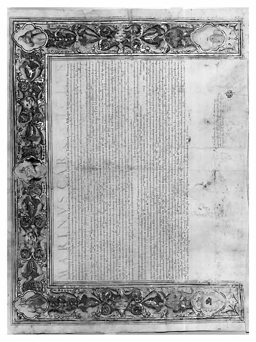 Santo vescovo, Madonna con Bambino fra santi, motivi decorativi vegetali e zoomorfi (miniatura) - ambito pugliese (sec. XVII)