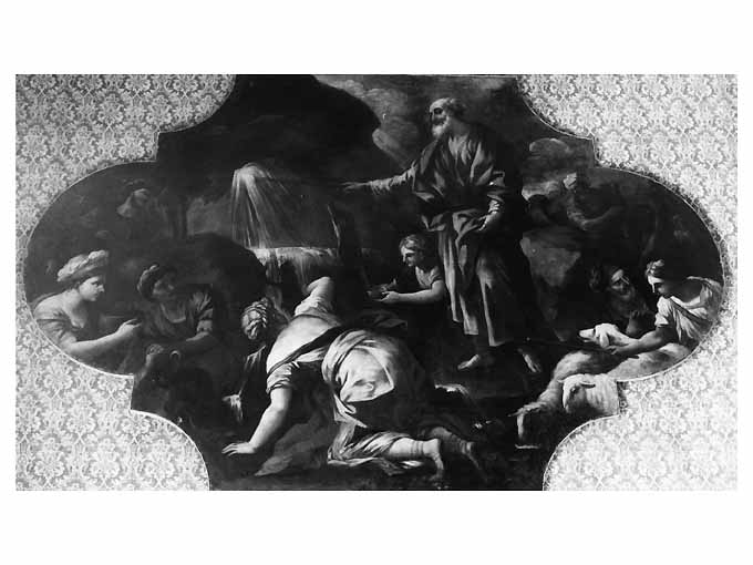 Mosè fa scaturire l'acqua dalla roccia (dipinto) di Malinconico Nicola (sec. XVIII)