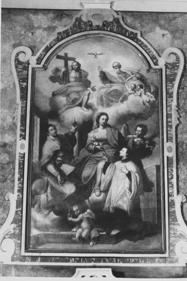 Madonna tra San Gennaro e San Luigi Gonzaga (dipinto, opera isolata) di Elmo Serafino (secondo quarto sec. XVIII)