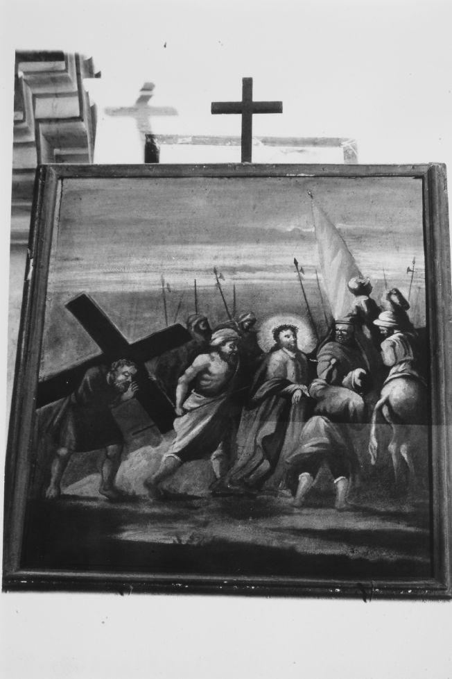 stazione V: Gesù aiutato da Simone il Cireneo a portare la croce (dipinto) - ambito Italia meridionale (sec. XIX)