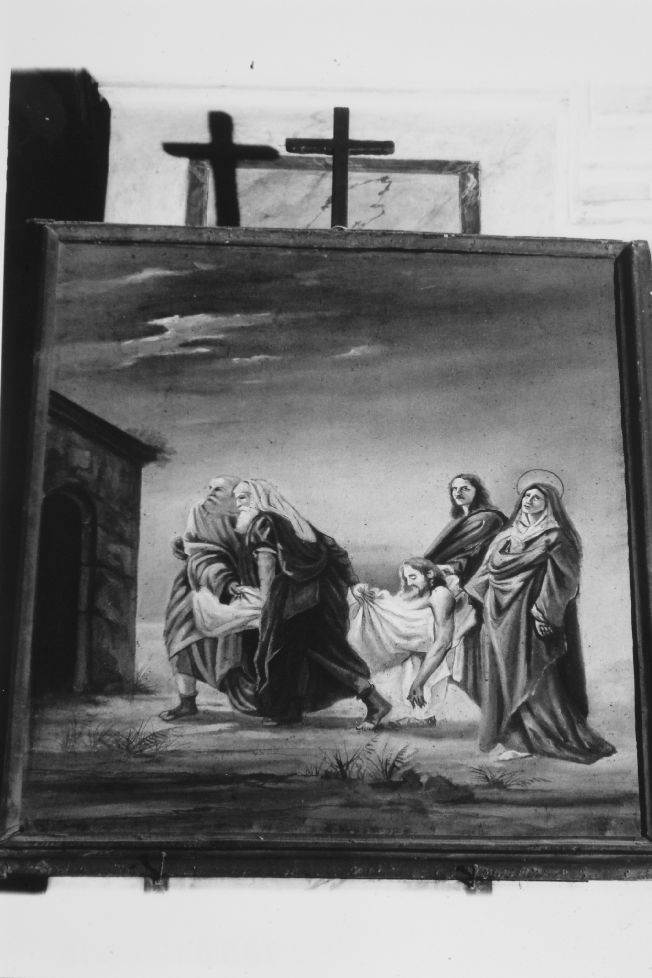 stazione XIV: Gesù deposto nel sepolcro (dipinto) - ambito Italia meridionale (sec. XIX)