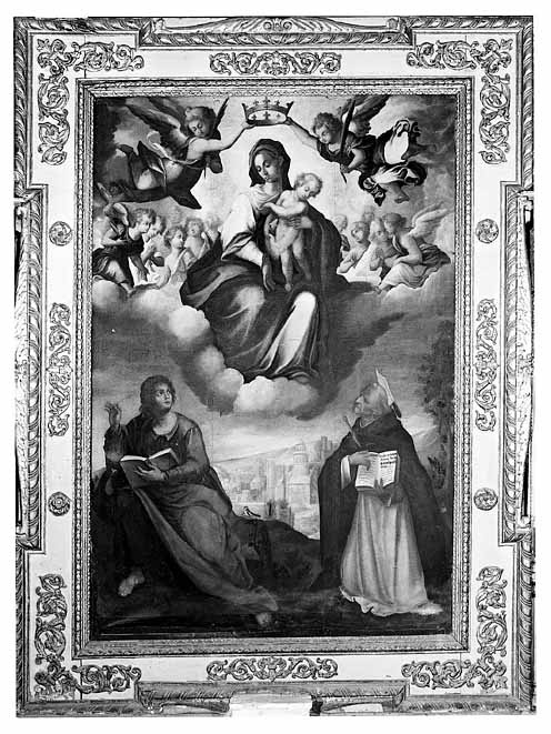 Madonna con Bambino con san Giovanni evangelista e san Pietro martire (dipinto) di Catalano Giovan Domenico (inizio sec. XVII)