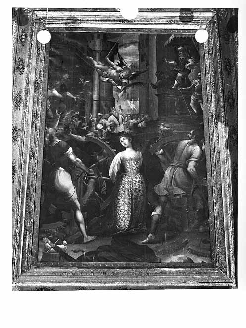 martirio di Santa Caterina d'Alessandria (dipinto) di Catalano Giovan Domenico (attribuito) (seconda metà sec. XVI)