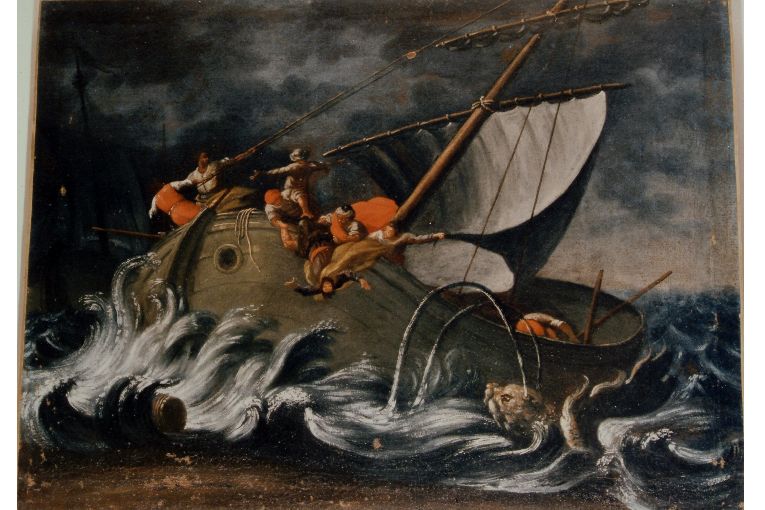 Giona gettato in mare (dipinto) - ambito salentino (primo quarto sec. XVIII)