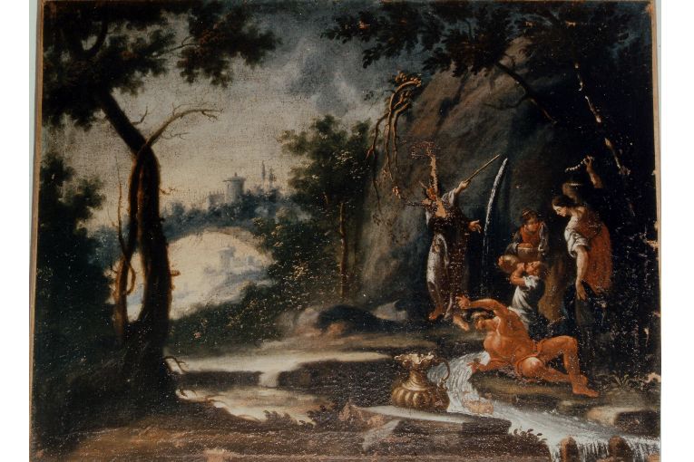 Mosè fa scaturire l'acqua dalla roccia (dipinto) - ambito salentino (primo quarto sec. XVIII)