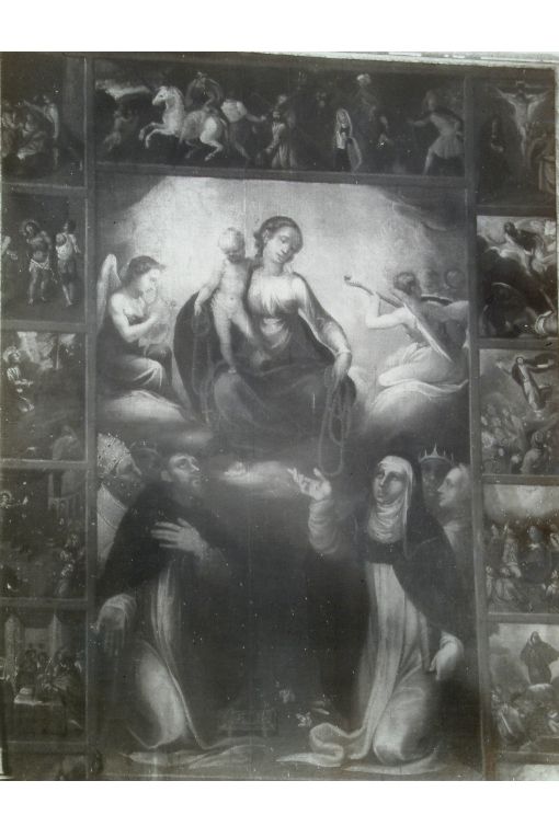 Madonna del Rosario con Santi domenicani e misteri del rosario (dipinto) - ambito Italia meridionale (sec. XVII)
