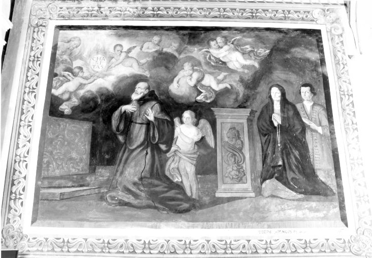 simbolo della Carità appare a San Francesco di Paola con donatori (dipinto) - ambito pugliese (sec. XVIII)