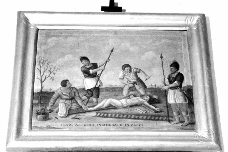 stazione XI: Gesù inchiodato alla croce (dipinto) di Calò Francesco (sec. XIX)