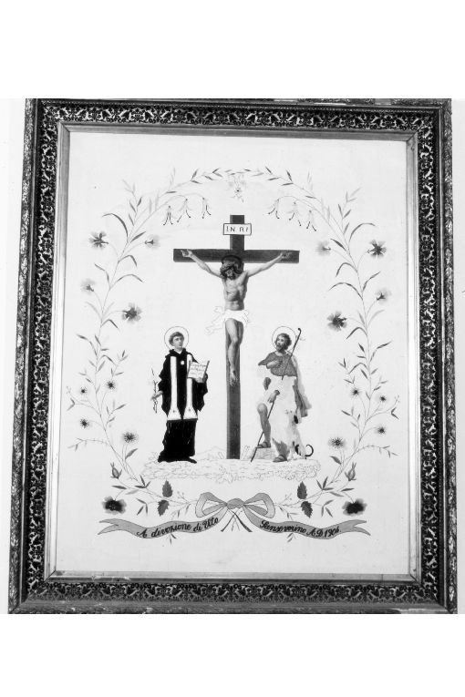 Gesù crocifisso tra San Nicola da Tolentino e San Rocco (dipinto) - ambito pugliese (sec. XX)