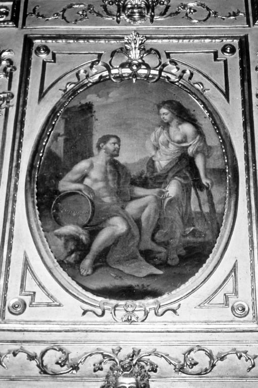 Uomo e donna con bastone (dipinto) di D'Arminio Aniello (attribuito) (ultimo quarto sec. XVIII)