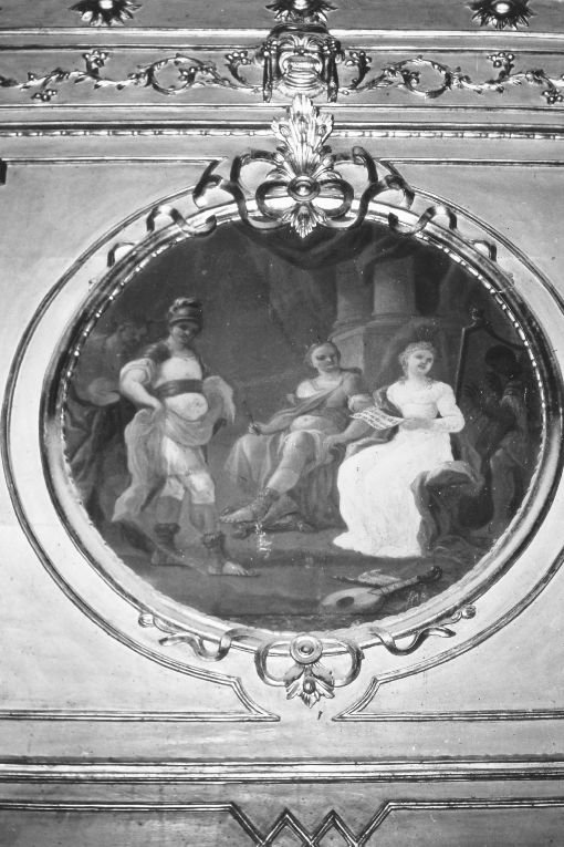 Figura maschile e figura femminile seduta circondati da altre figure (dipinto) di D'Arminio Aniello (attribuito) (ultimo quarto sec. XVIII)