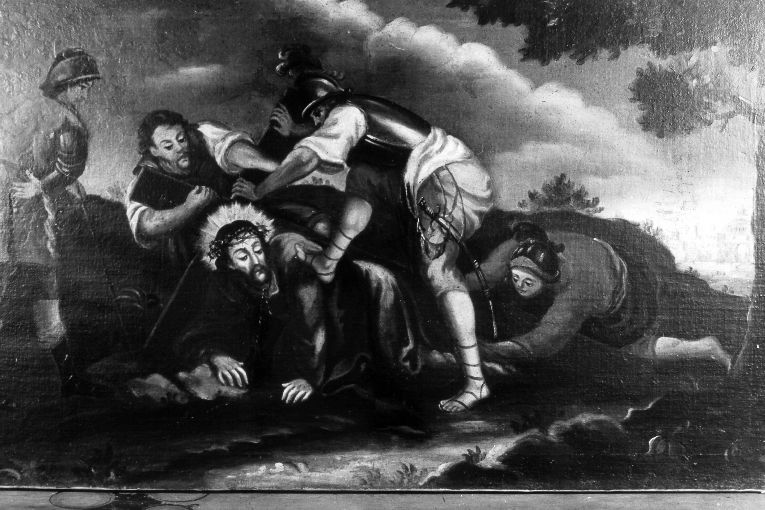 Cristo aiutato da Simone il Cireneo a portare la croce (dipinto) - produzione pugliese (fine sec. XVIII)