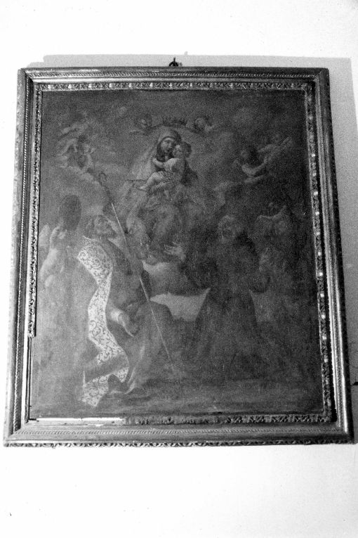 Madonna con Bambino tra San Biagio e San Francesco, angeli e cherubini (dipinto) - produzione pugliese (secc. XVII/ XVIII)