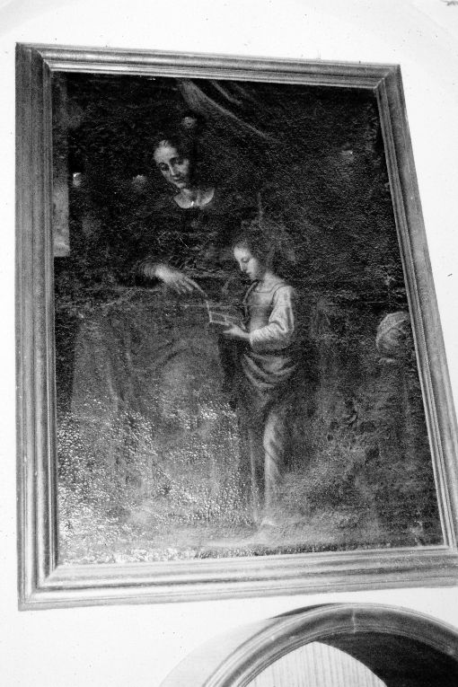 Sant'Anna insegna a leggere alla Vergine, Maria Vergine bambina con Sant'Anna e San Gioacchino (dipinto) di Marchese Francesco (seconda metà sec. XVII)