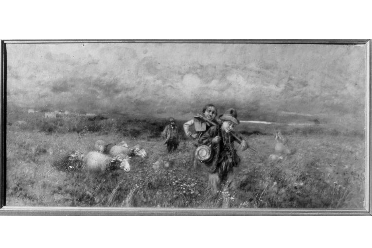 paesaggio con contadini e pastori (dipinto, opera isolata) - ambito napoletano (inizio sec. XX)