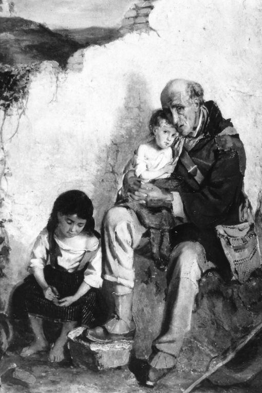 famiglia di derelitti (dipinto, opera isolata) - ambito napoletano (sec. XIX)