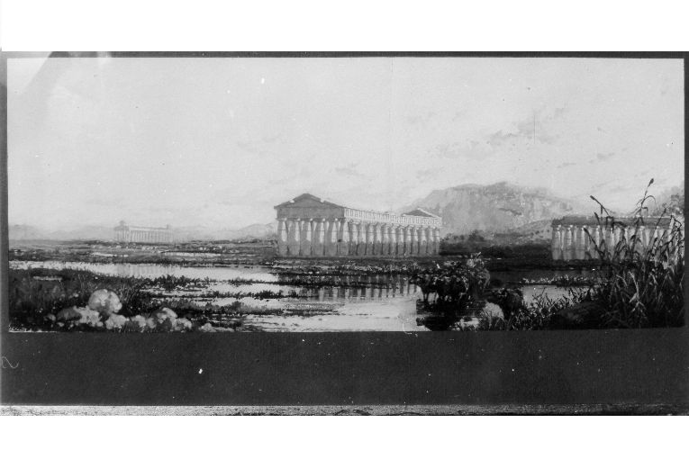 templi di Paestum (dipinto, opera isolata) - ambito napoletano (prima metà sec. XIX)