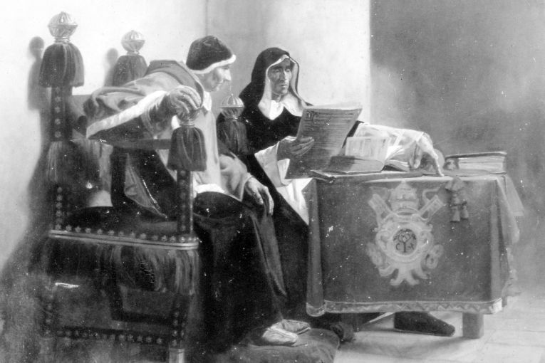 prelato e frate domenicano (dipinto, opera isolata) di Dumont I. F (seconda metà sec. XIX)