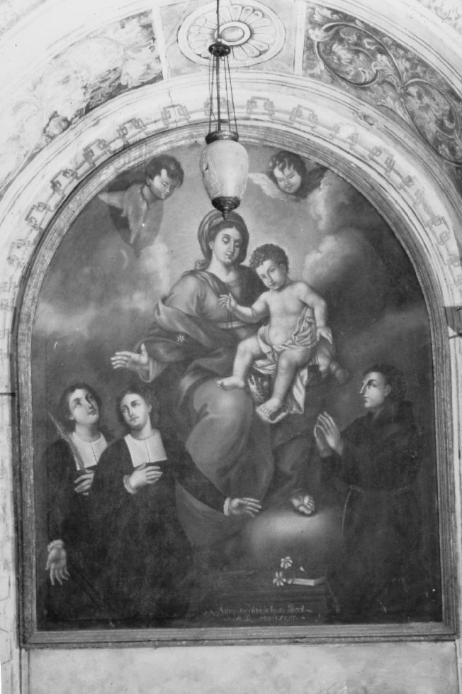 Madonna con Bambino, santi Cosma e Damiano, sant'Antonio da Padova (dipinto) di Galeone Vito Nicola (sec. XIX)