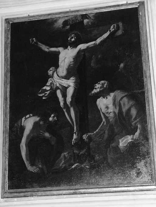 Crocifissione, Cristo crocifisso con San Giovanni Battista e San Girolamo (dipinto) di Rosa Carlo (attribuito) (metà sec. XVII)