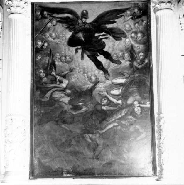 La cacciata degli angeli ribelli, San Michele Arcangelo scaccia gli angeli ribelli dal paradiso (dipinto) di Hovic Gaspar (sec. XVI)