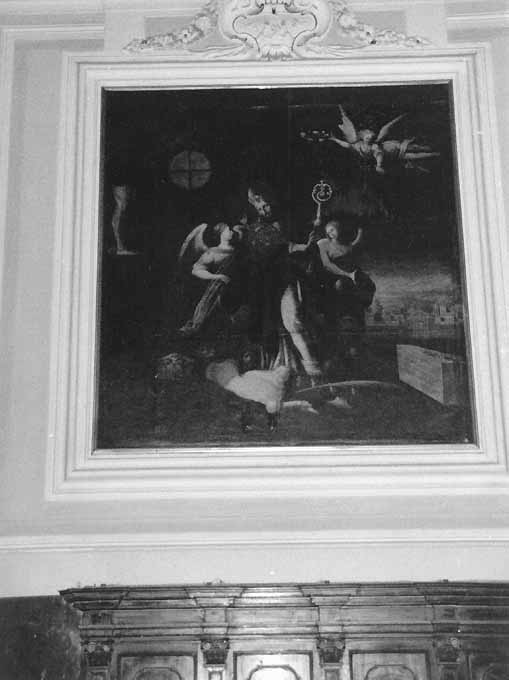 Sant'Oronzo e tre angeli (dipinto) di Rosa Carlo (bottega) (sec. XVII)
