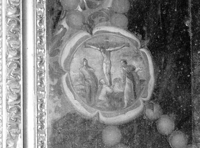 Cristo crocifisso con la Madonna, San Giovanni Evangelista e Santa Maria Maddalena (dipinto) di Damaskinos Michele (attribuito) (sec. XVI)