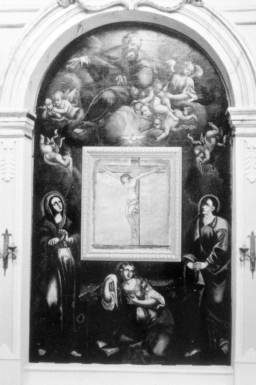 Dio Padre, l'Addolorata, San Giovanni e Santa Maria Maddalena ai piedi della croce (dipinto) - ambito francescano (fine/inizio secc. XVII/ XVIII)