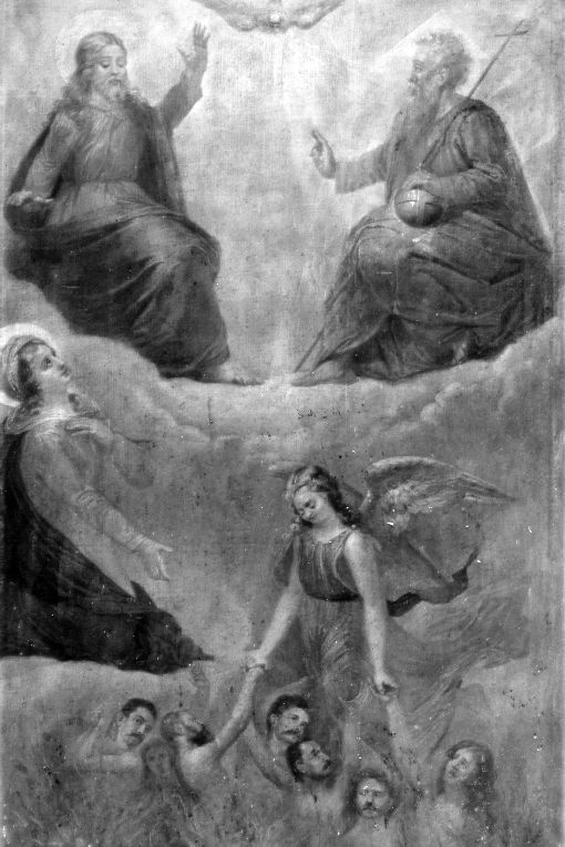 Madonna che intercede per le anime del purgatorio presso la Trinità (dipinto) - ambito salentino (fine/inizio secc. XIX/ XX)