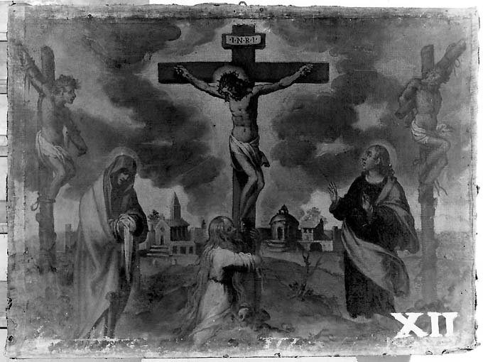 stazione XII: Gesù innalzato e morto in croce (dipinto) di Bordone Andrea (prima metà sec. XVII)
