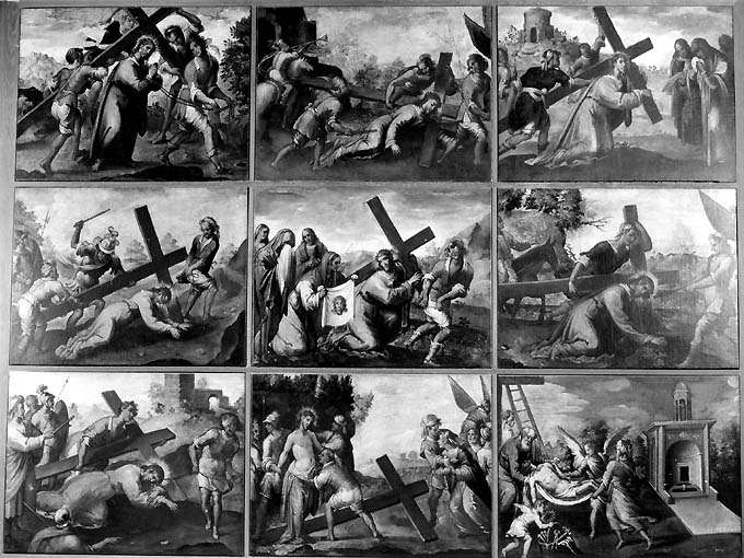 stazioni della via crucis (dipinto, serie) di Bordone Andrea (prima metà sec. XVII)