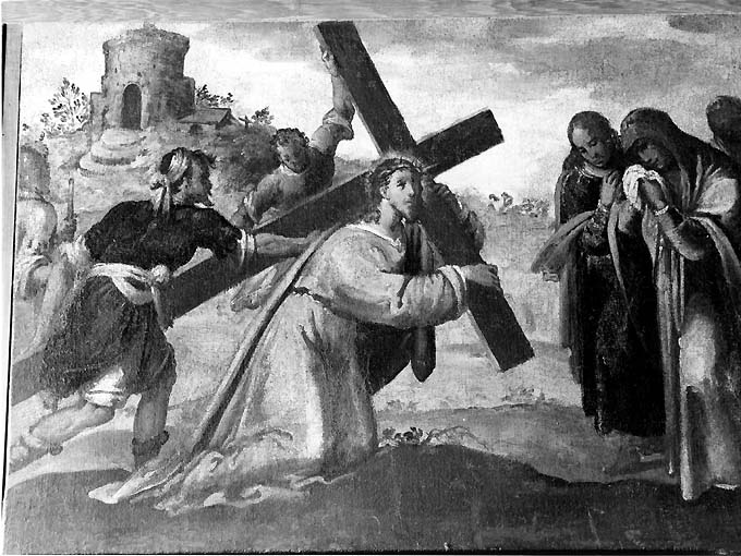stazione IV: Gesù incontra la Madonna (dipinto) di Bordone Andrea (prima metà sec. XVII)