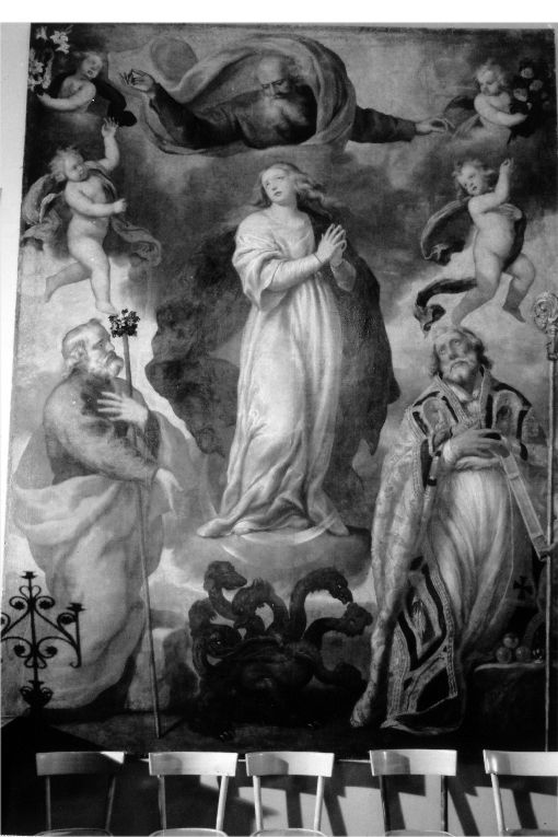 Dio Padre con Madonna, santi e angeli (dipinto) di Fracanzano Cesare (sec. XVII)