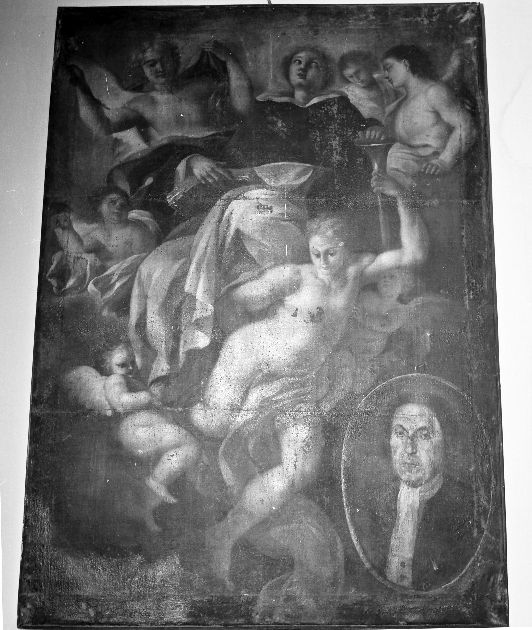 San Domenico tra angeli e ritratto del donatore (dipinto) - ambito Italia meridionale (sec. XVIII)