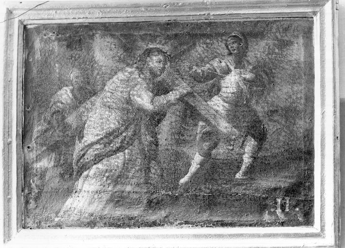 stazione V: Gesù aiutato da Simone il Cireneo a portare la croce (dipinto) - ambito Italia meridionale (inizio sec. XVIII)