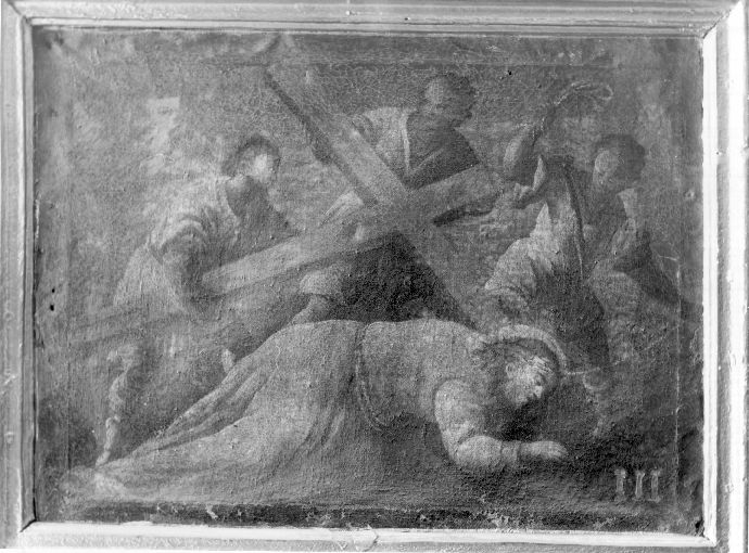 stazione III: Gesù cade sotto la croce la prima volta (dipinto) - ambito Italia meridionale (inizio sec. XVIII)