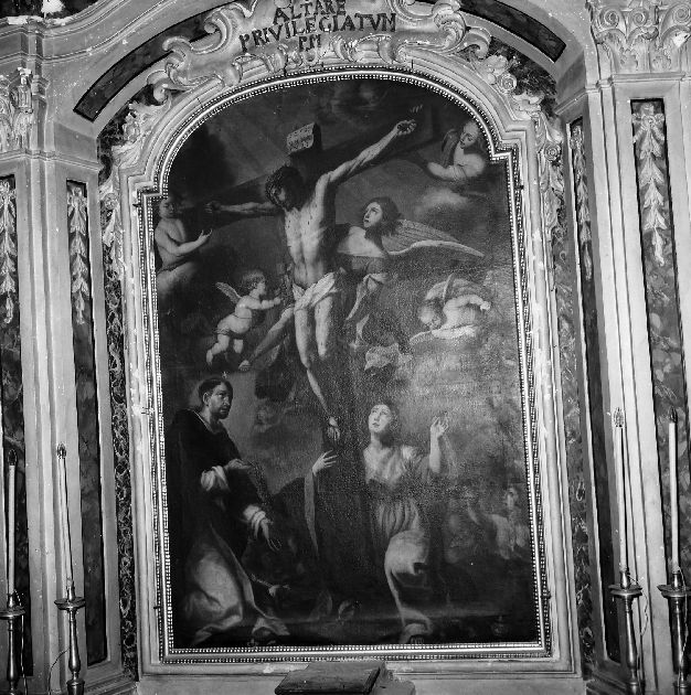 Il Calvario, Cristo crocifisso tra San Domenico e la Maddalena (dipinto) di Gliri Nicola (sec. XVII)