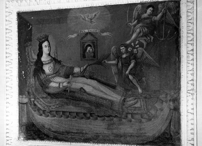 Santa Damaride e due angeli che le consegnano la palma (dipinto) - ambito pugliese (sec. XIX)