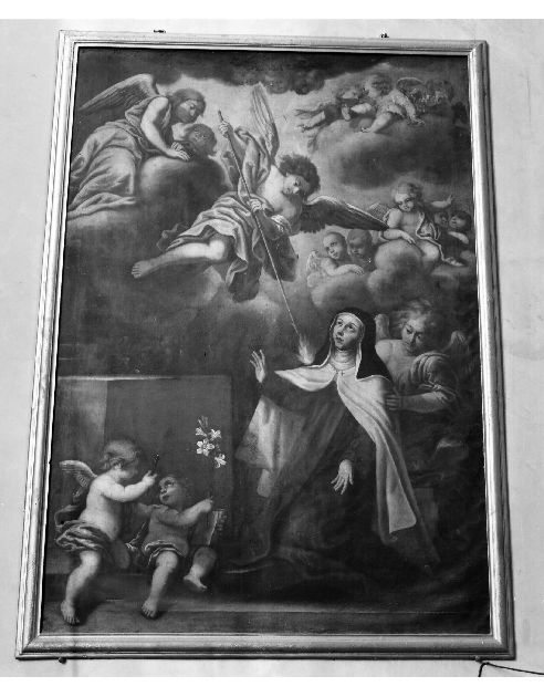 Santa Teresa d'Avila ha la visione dell'angelo che le trafigge il cuore con una freccia ardente (dipinto) di Bianco Diego Oronzo (metà sec. XVIII)
