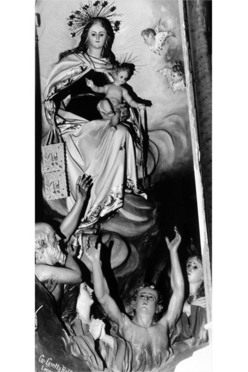Madonna del Carmelo intercede per le anime del purgatorio (gruppo scultoreo) di Caretta Raffaele (primo quarto sec. XX)