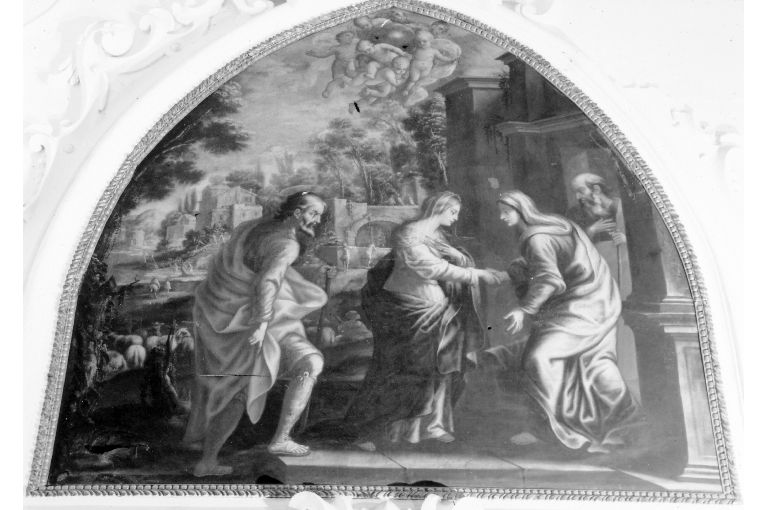 Madonna, santa Elisabetta, san Zaccaria, san Giuseppe, angeli, paesaggio (dipinto) di Porta Nicola (attribuito) (sec. XVIII)
