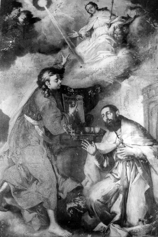 Madonna con Santo Vescovo e San Giovanni (?) (dipinto) di Elmo Serafino (attribuito) (sec. XVIII)