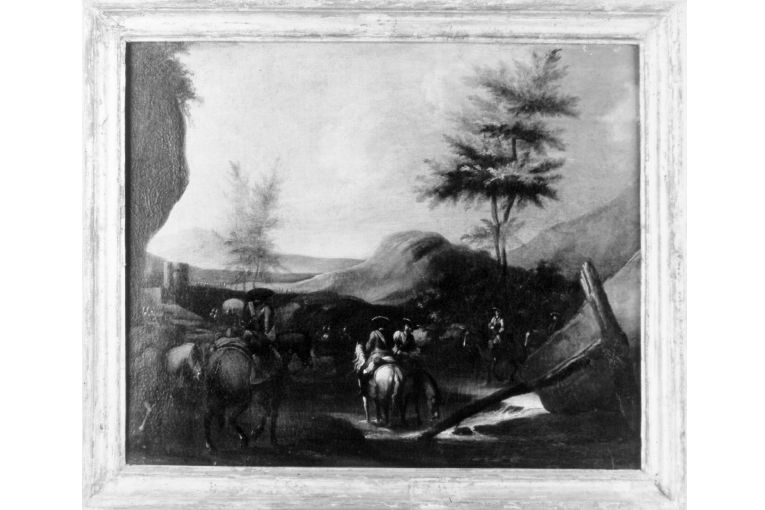 Paesaggio con cavalieri (dipinto) - ambito Italia meridionale (sec. XVIII)