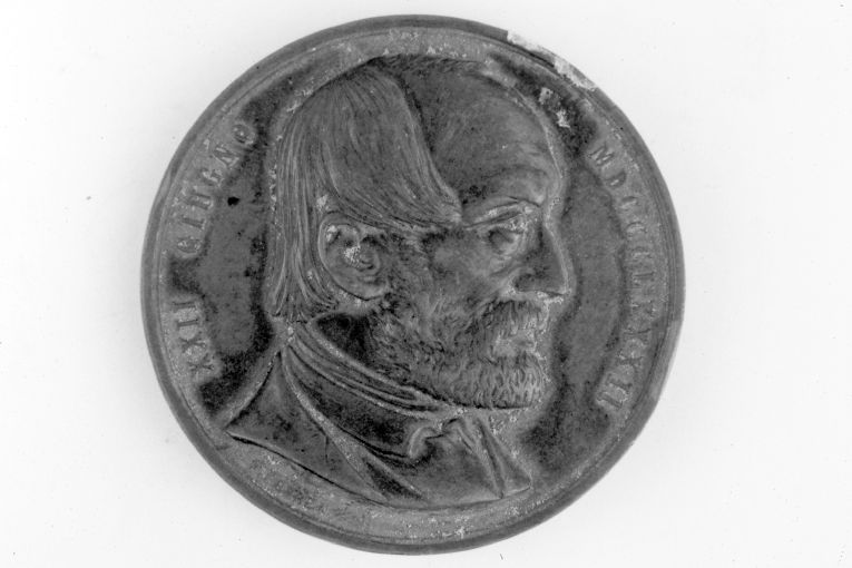 Ritratto di Giuseppe Garibaldi / Personificazione dell'Unita' d'Italia (medaglia) di Ferre P (sec. XIX)