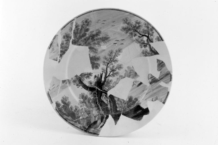 Paesaggio fluviale (piatto) - bottega di Castelli (sec. XVIII)