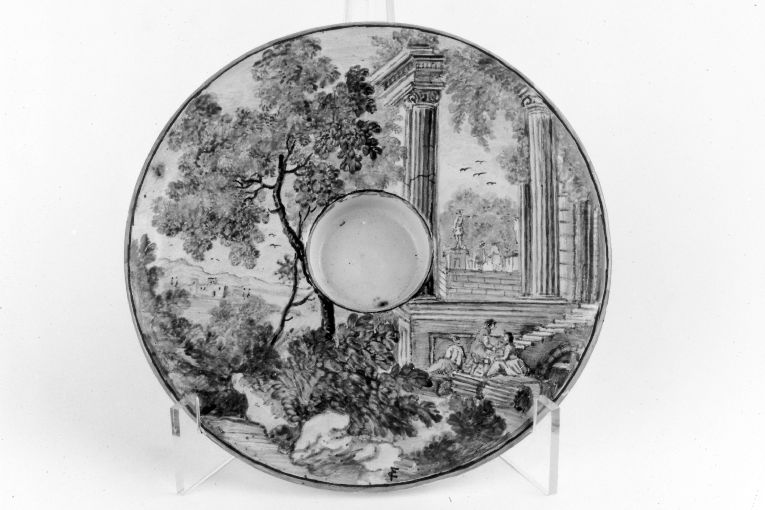 Paesaggio con rovine (portachicchera) - bottega di Castelli (sec. XVIII)