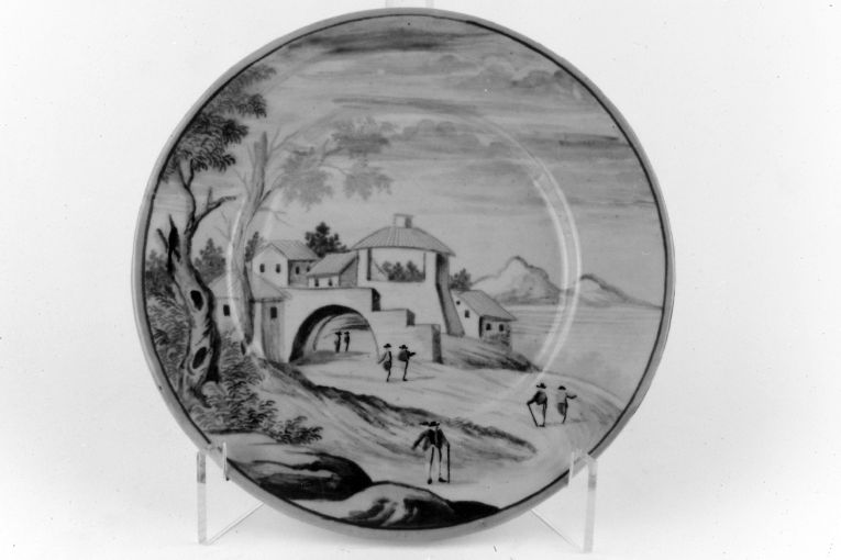 Paesaggio con castello (piattino) - bottega di Castelli (sec. XVIII)