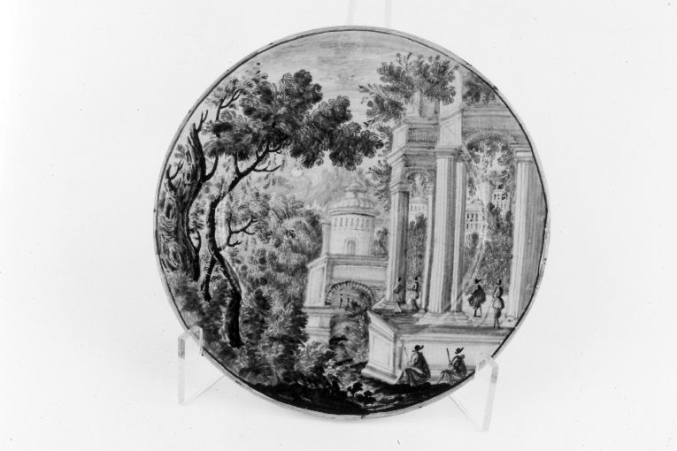 Paesaggio con rovine (piattino) - bottega di Castelli (sec. XVIII)