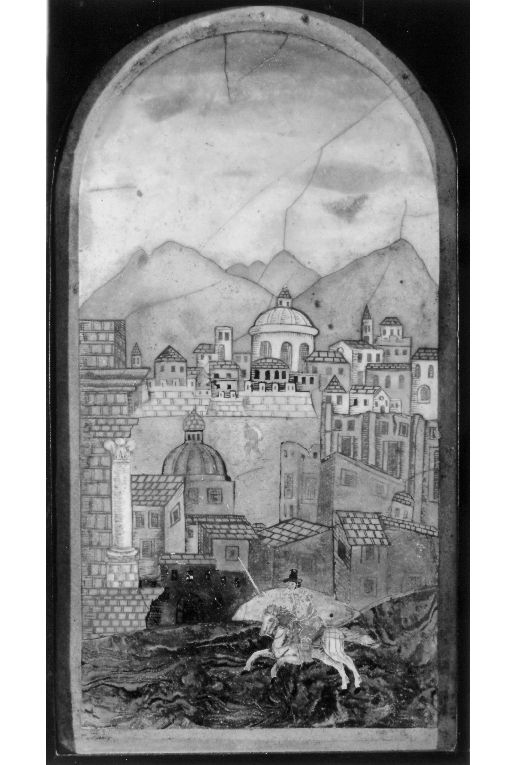 Veduta di città con cavaliere (formella) - ambito pugliese (sec. XVIII)