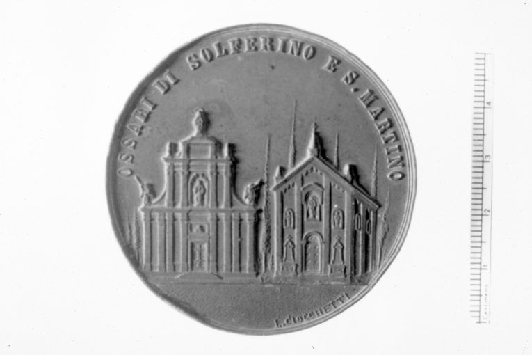 Il monumento a Vittorio Emanuele II a S. Martino (recto)/ Gli ossari di Solferino e S. Martino (verso) (medaglia) di Ciocchetti L (sec. XIX)